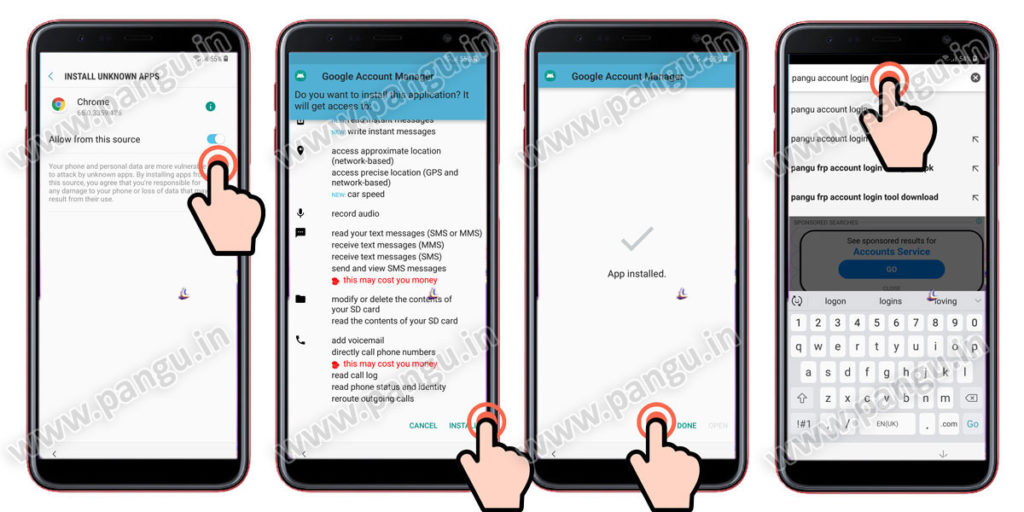 Samsung Galaxy J6 J6 Plus (2018) V8.0 Frp Lock Remove google account done download pangu frp login tool to enter new gmail in frp locked mobile